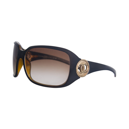 2007 Chanel 6023 Gold Embelem Oversized Brown Frame Sunglasses | O/S, Multicoloured