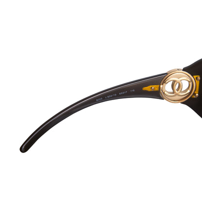 2007 Chanel 6023 Gold Embelem Oversized Brown Frame Sunglasses | O/S, Multicoloured