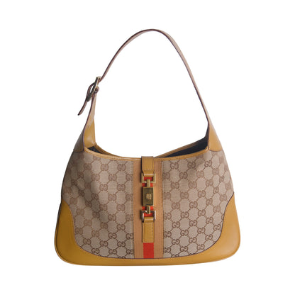 2000 Gucci Monogram Canvas Tan Leather Jackie Bag | O/S, Tan