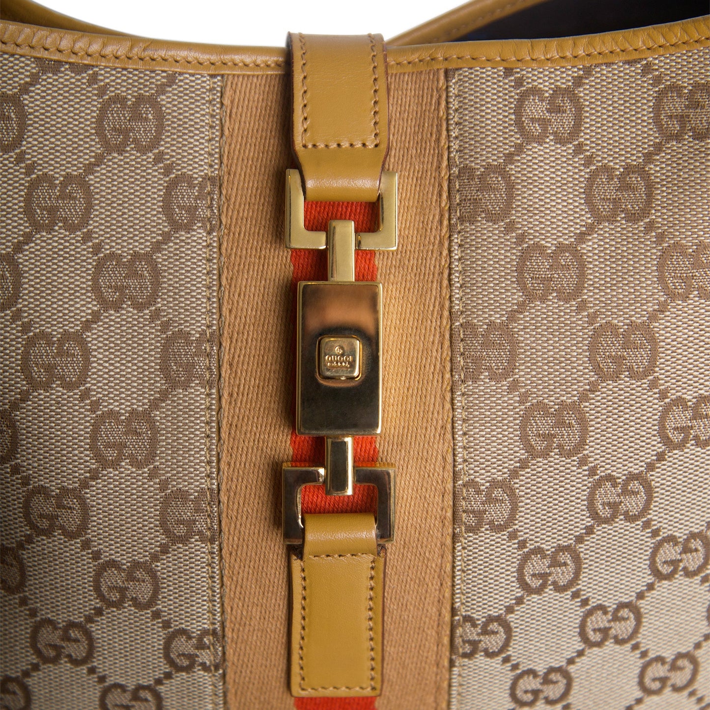 2000 Gucci Monogram Canvas Tan Leather Jackie Bag | O/S, Tan