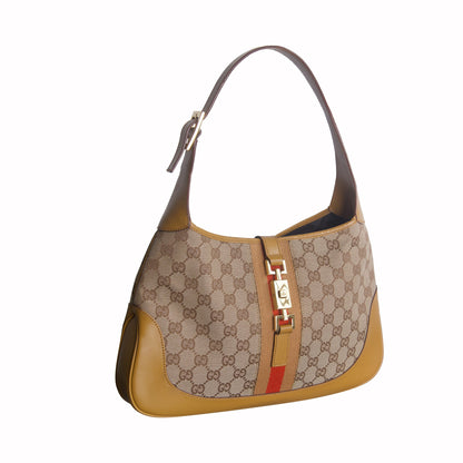 2000 Gucci Monogram Canvas Tan Leather Jackie Bag | O/S, Tan