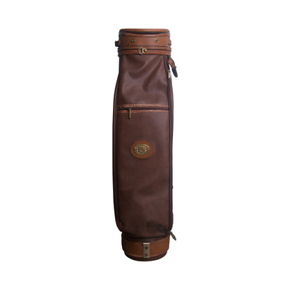 1990's Burberry Haymarket Check Patina Brown Leather Golf Bag | O/S, Brown