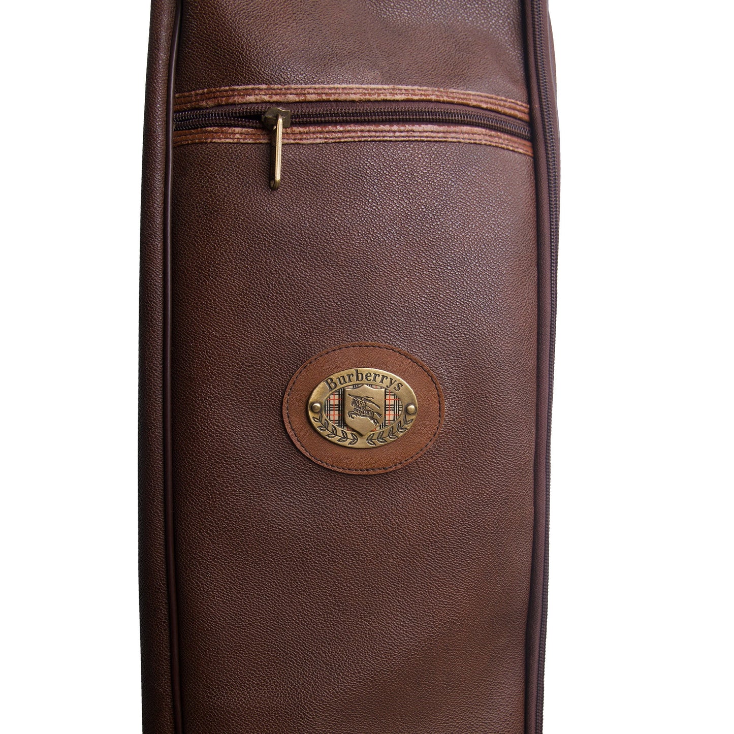1990's Burberry Haymarket Check Patina Brown Leather Golf Bag | O/S, Brown