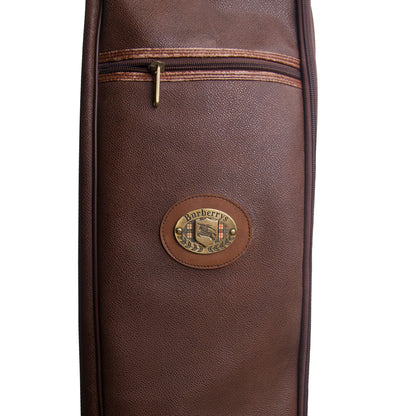 1990's Burberry Haymarket Check Patina Brown Leather Golf Bag | O/S, Brown