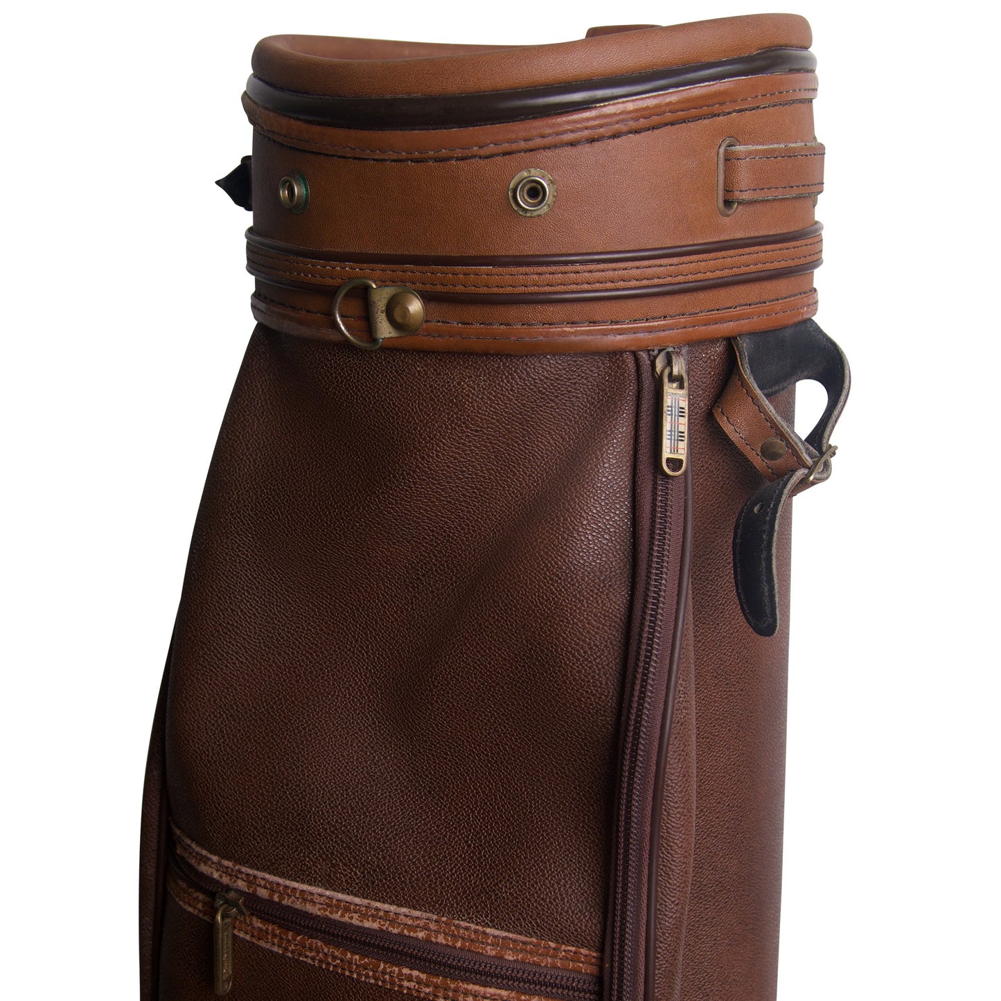 1990's Burberry Haymarket Check Patina Brown Leather Golf Bag | O/S, Brown
