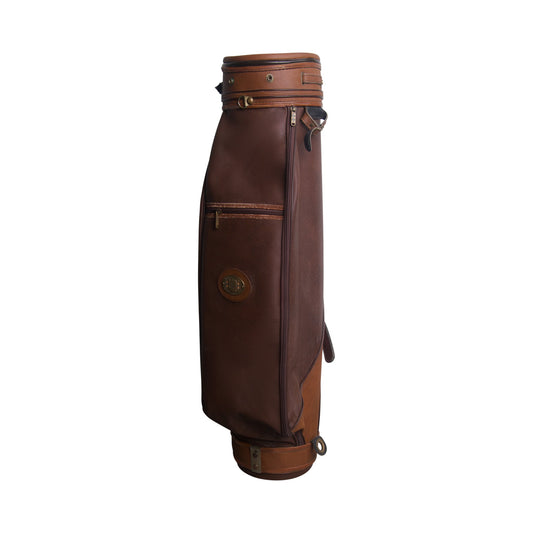 1990's Burberry Haymarket Check Patina Brown Leather Golf Bag | O/S, Brown