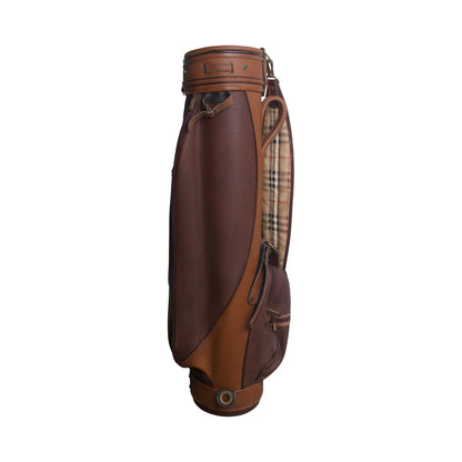 1990's Burberry Haymarket Check Patina Brown Leather Golf Bag | O/S, Brown