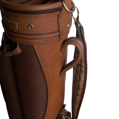 1990's Burberry Haymarket Check Patina Brown Leather Golf Bag | O/S, Brown