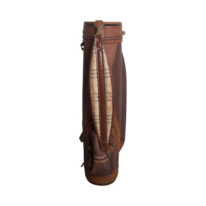 1990's Burberry Haymarket Check Patina Brown Leather Golf Bag | O/S, Brown