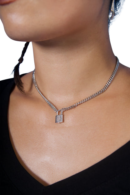 Christian Dior Padlock Charm Silver Chain Necklance | O/S, Multicoloured