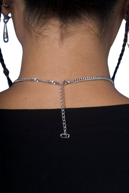 Christian Dior Padlock Charm Silver Chain Necklance | O/S, Multicoloured