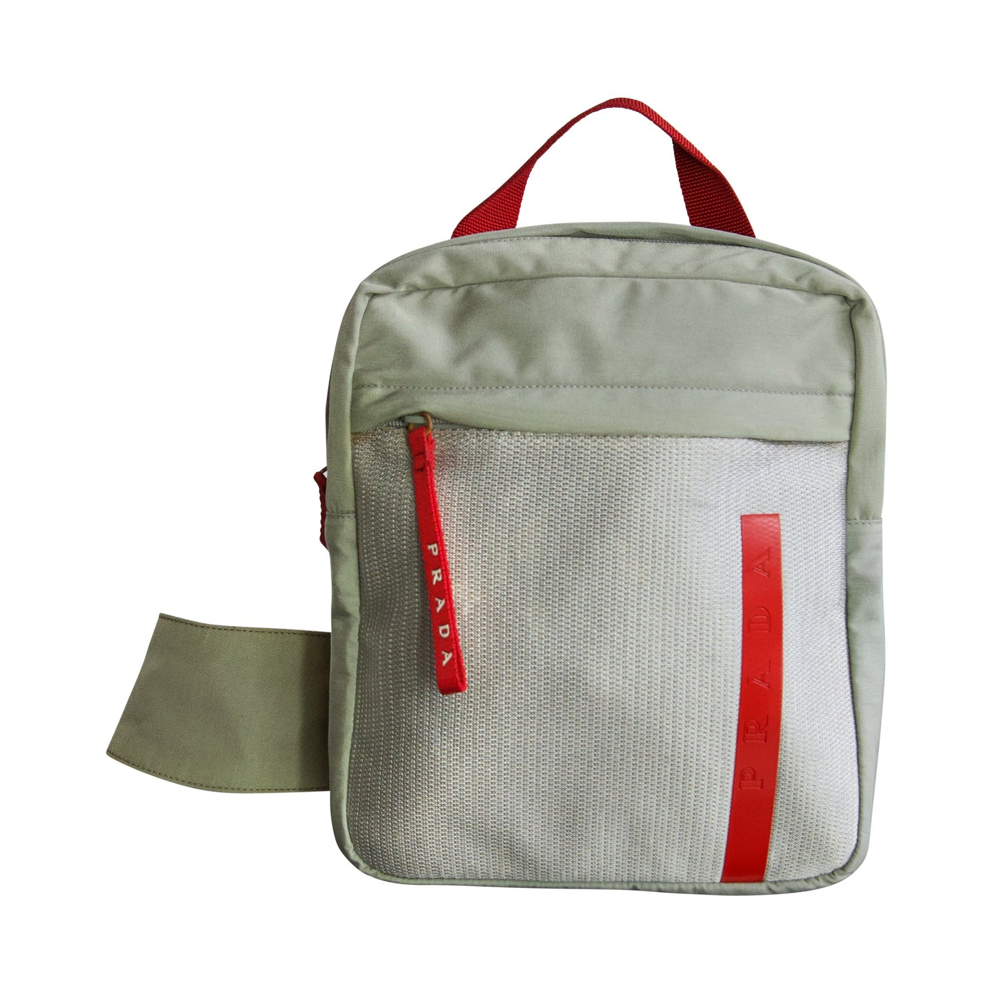 Prada Sport 1999 Linea Rossa Grey Nylon Mesh Sling Crossbody Bag