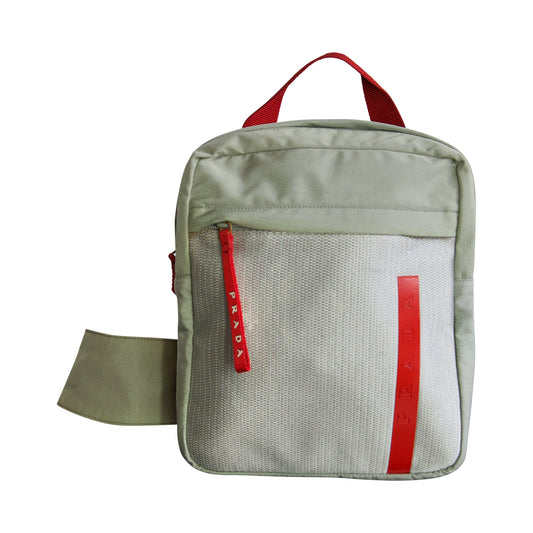 Prada Sport 1999 Linea Rossa Grey Nylon Mesh Sling Crossbody Bag