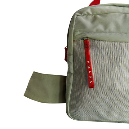 Prada Sport 1999 Linea Rossa Grey Nylon Mesh Sling Crossbody Bag