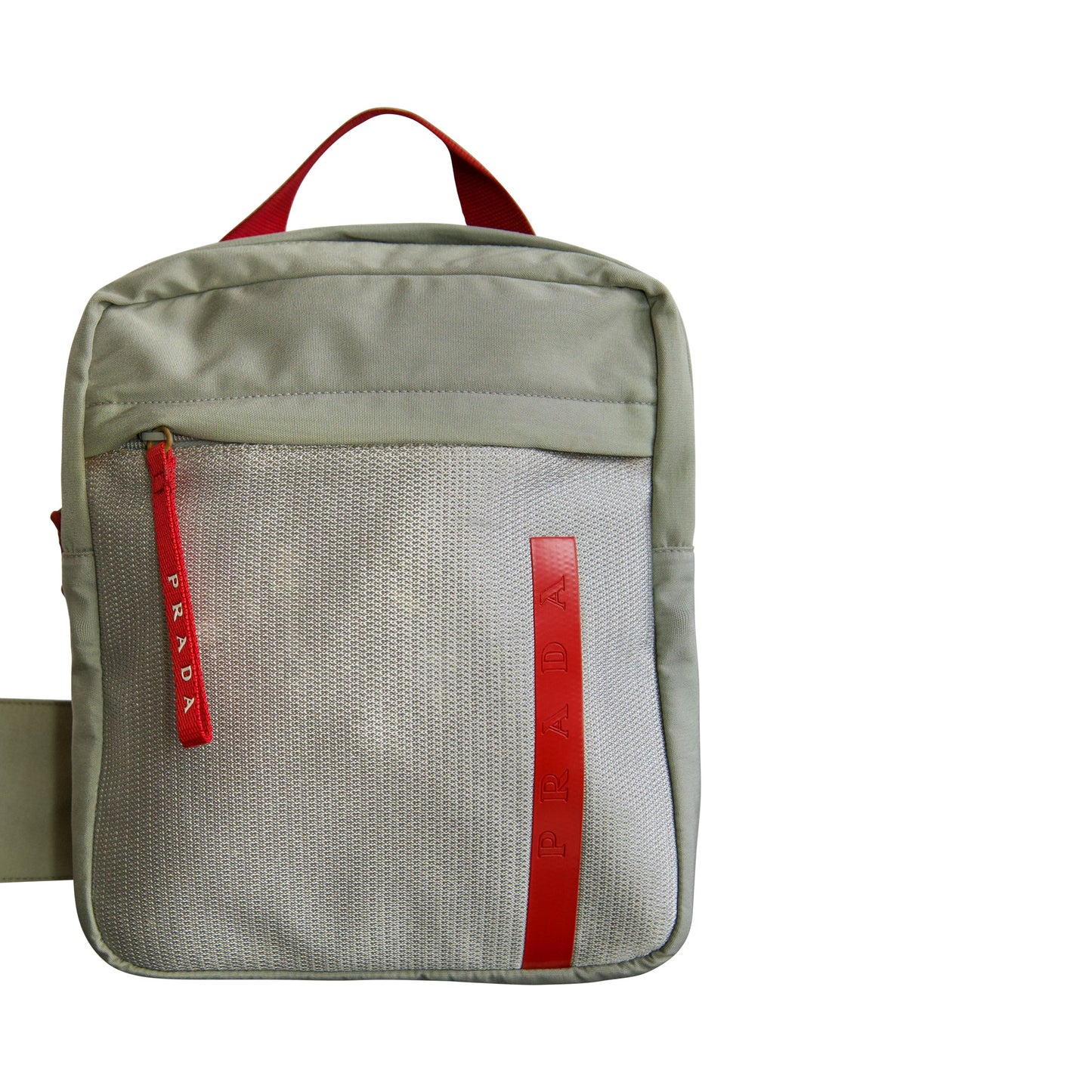 Prada Sport 1999 Linea Rossa Grey Nylon Mesh Sling Crossbody Bag