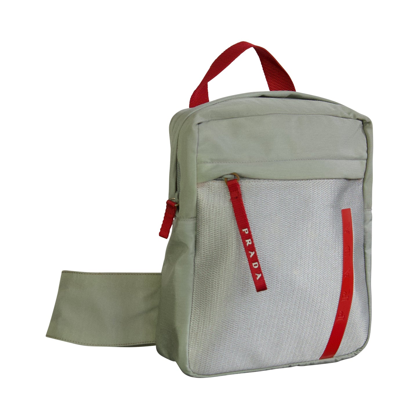 Prada Sport 1999 Linea Rossa Grey Nylon Mesh Sling Crossbody Bag