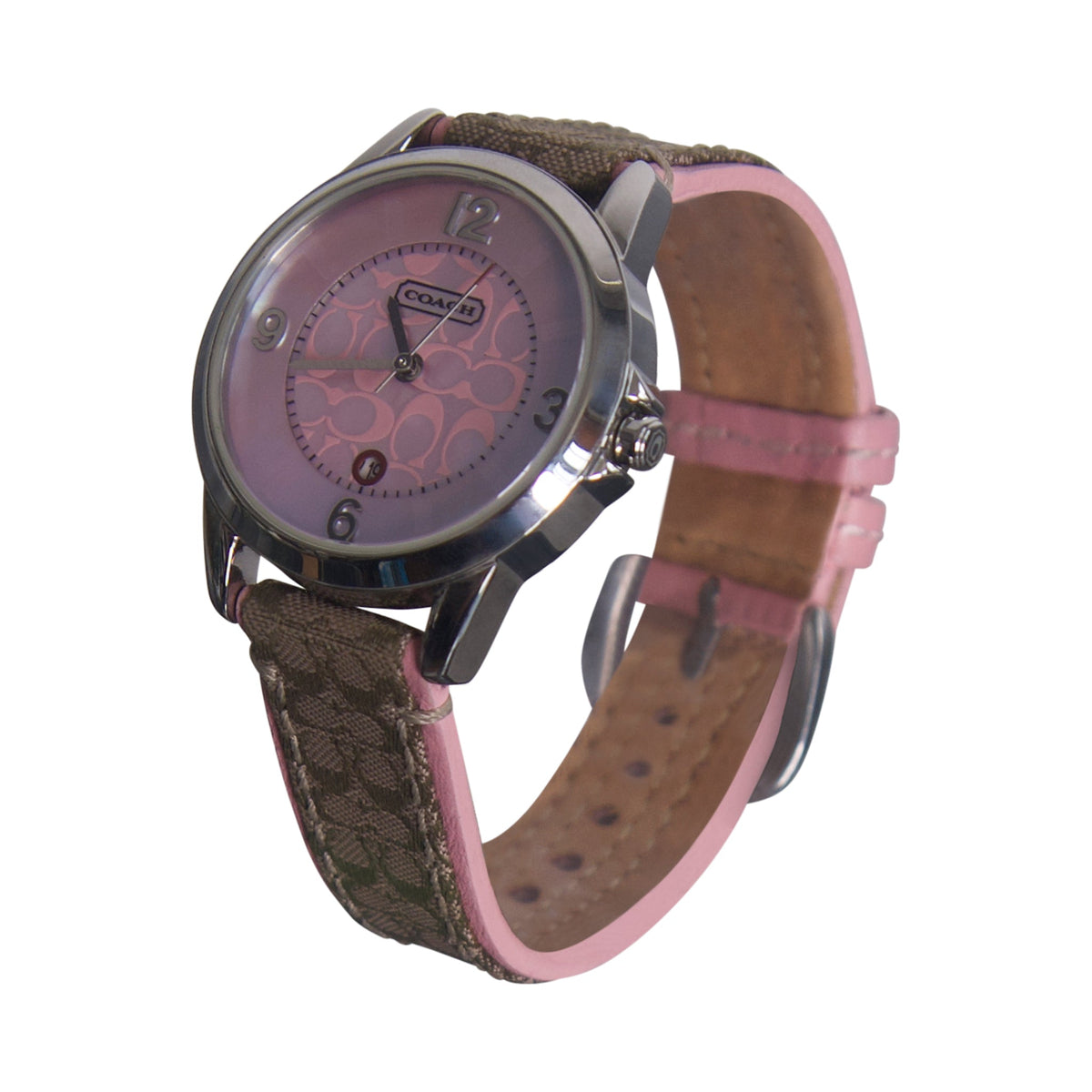 Coach Monogram 9.276.567 Canvas Strap Watch | O/S, Pink and Brown
