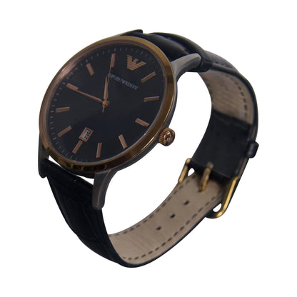 Emporio Armani Black Croc Leather Strap Watch | O/S, Black