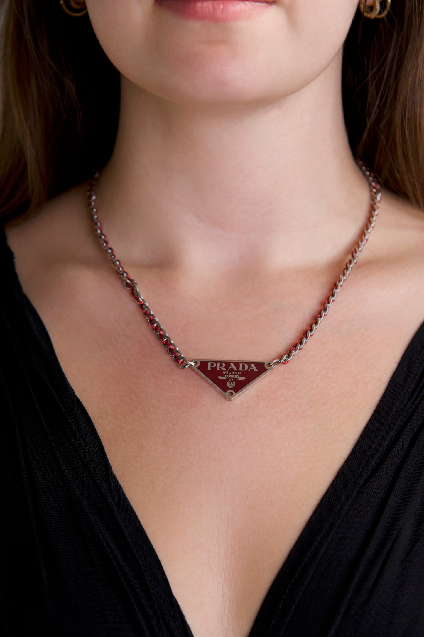 VT Rework: Prada Embellem Red Cord Woven Chain Necklace