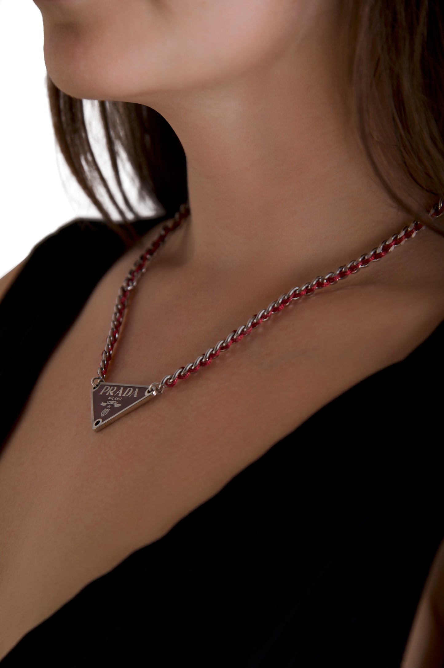 VT Rework: Prada Embellem Red Cord Woven Chain Necklace