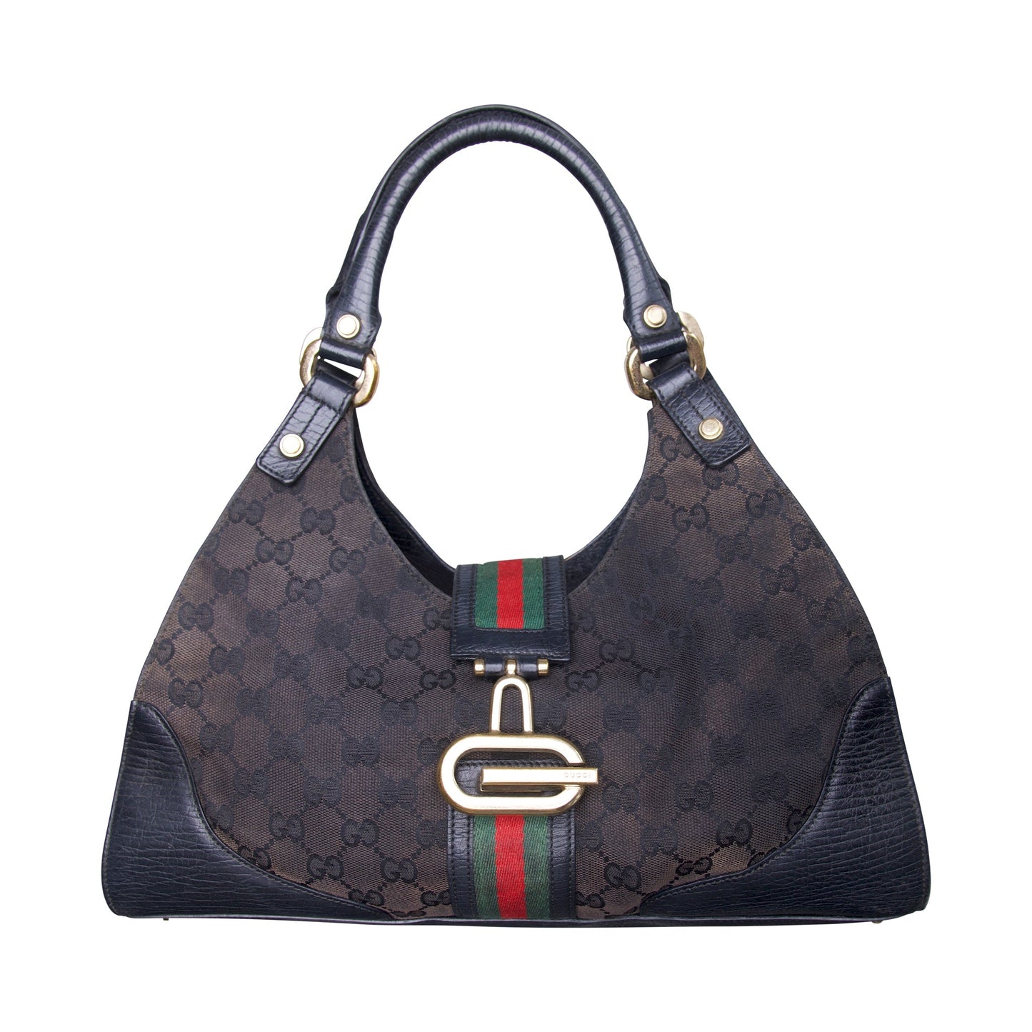 Gucci Jackie Monogram Handbag with Leather Trim