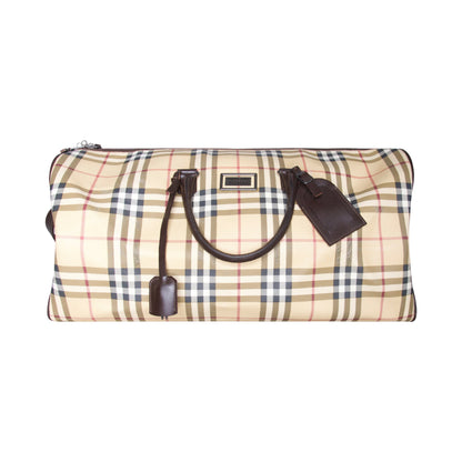 Burberry Nova Check Brown Leather Strap Weekend Bag