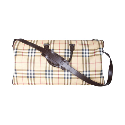 Burberry Nova Check Brown Leather Strap Weekend Bag
