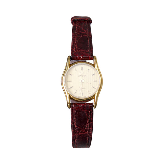 1980 Omega De Ville Burgundy Croc Strap Gold Plated Watch