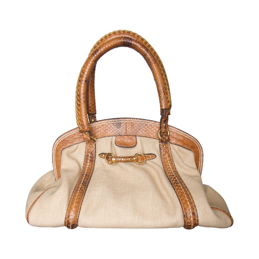 2007 Christian Dior Python-Trimmed Frame Bag | O/S, Beige and Brown