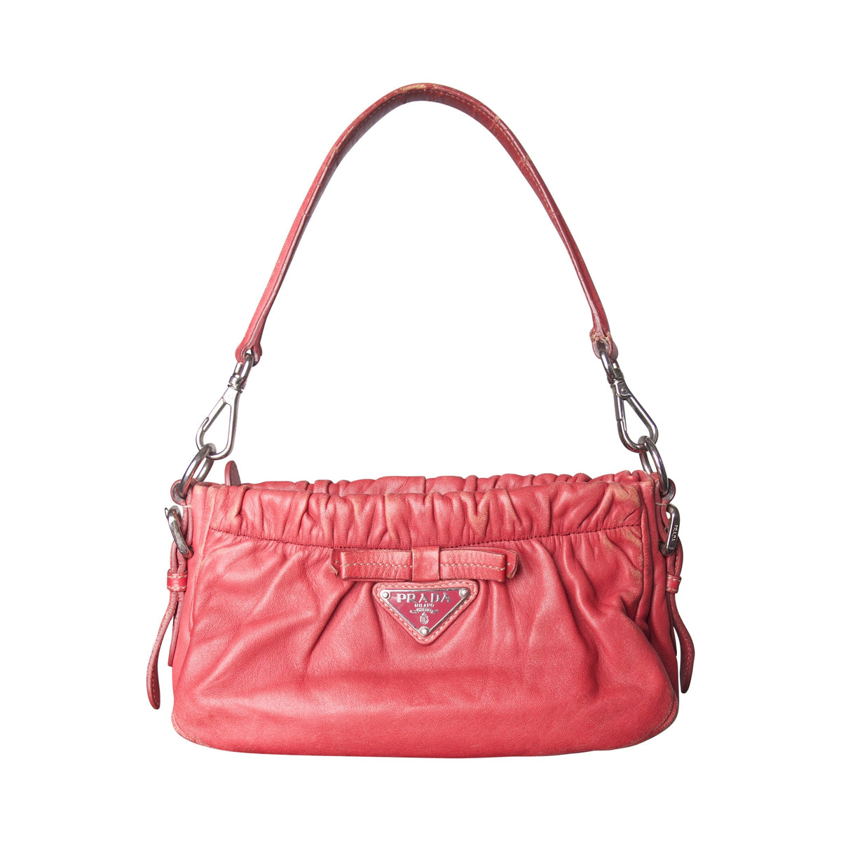 Prada Pink Ruched Leather Mini Shoulder Bag | O/S, Pink