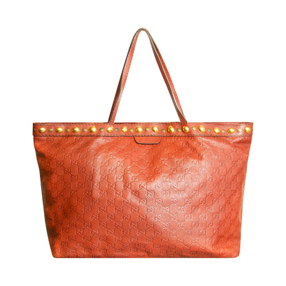 Gucci Guccissima Gold Hardware Detail Red Leather Tote Bag