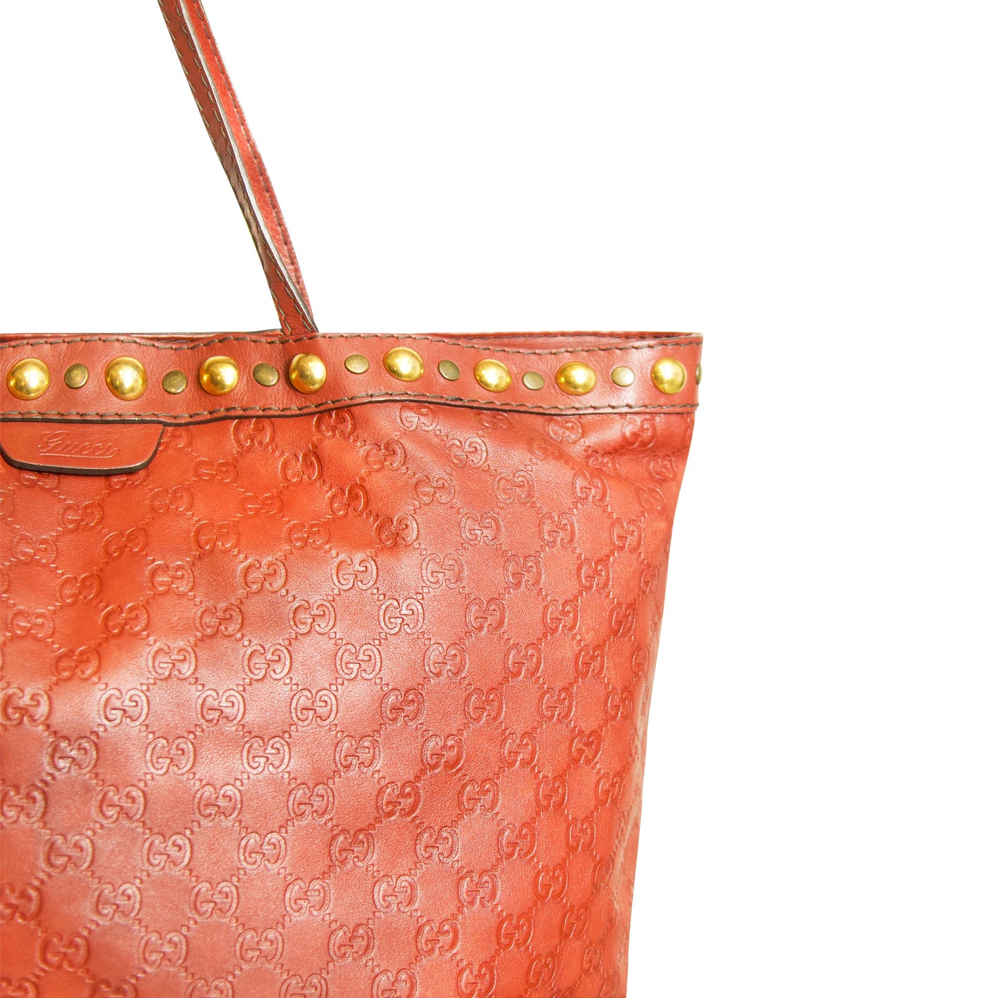 Gucci Guccissima Gold Hardware Detail Red Leather Tote Bag