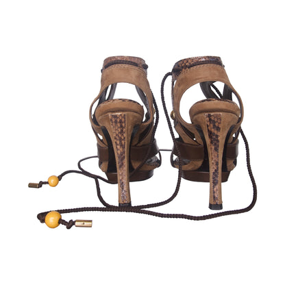 Louis Vuitton Brown Leather Beaded Strap Heels | DEFAULT TITLE, Brown