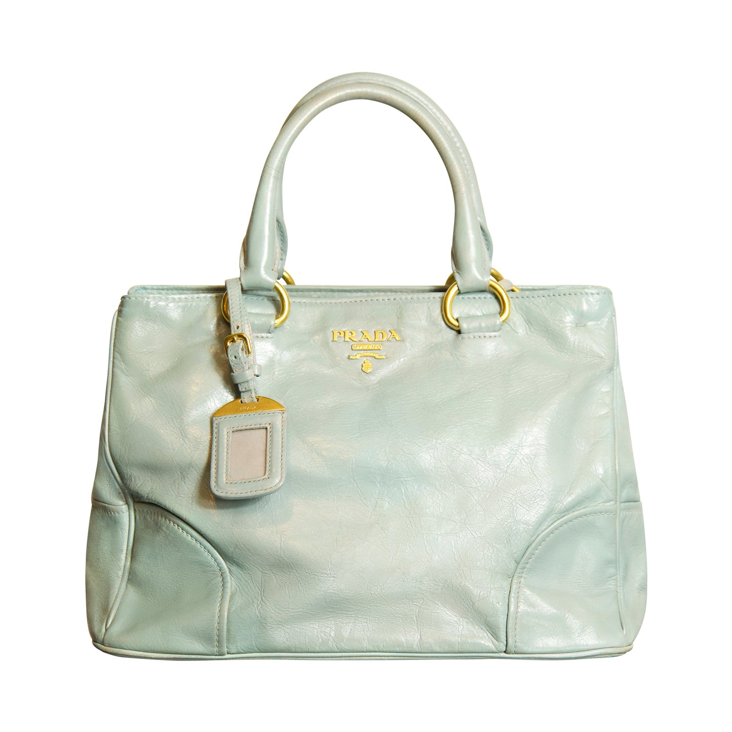 Prada Pale Blue Leather Gold Hardware Detail Tote Bag