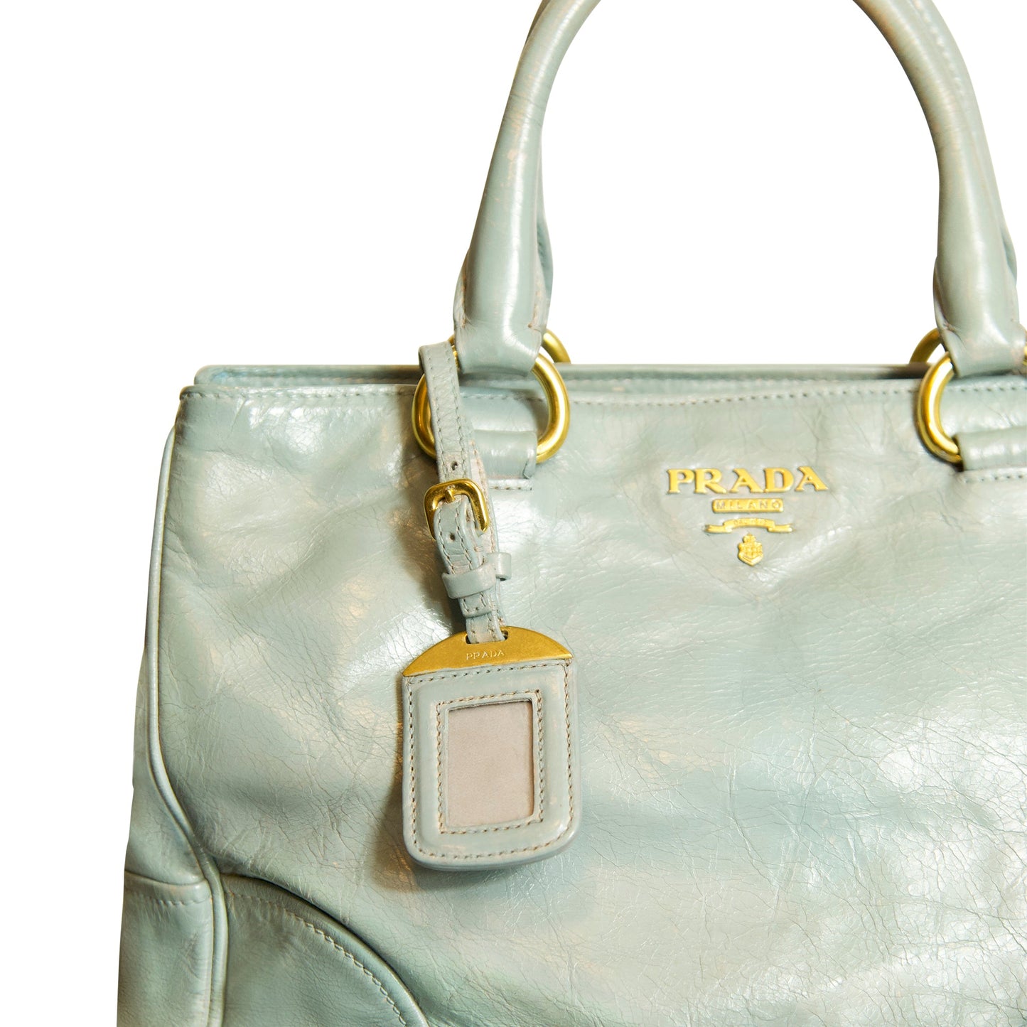 Prada Pale Blue Leather Gold Hardware Detail Tote Bag