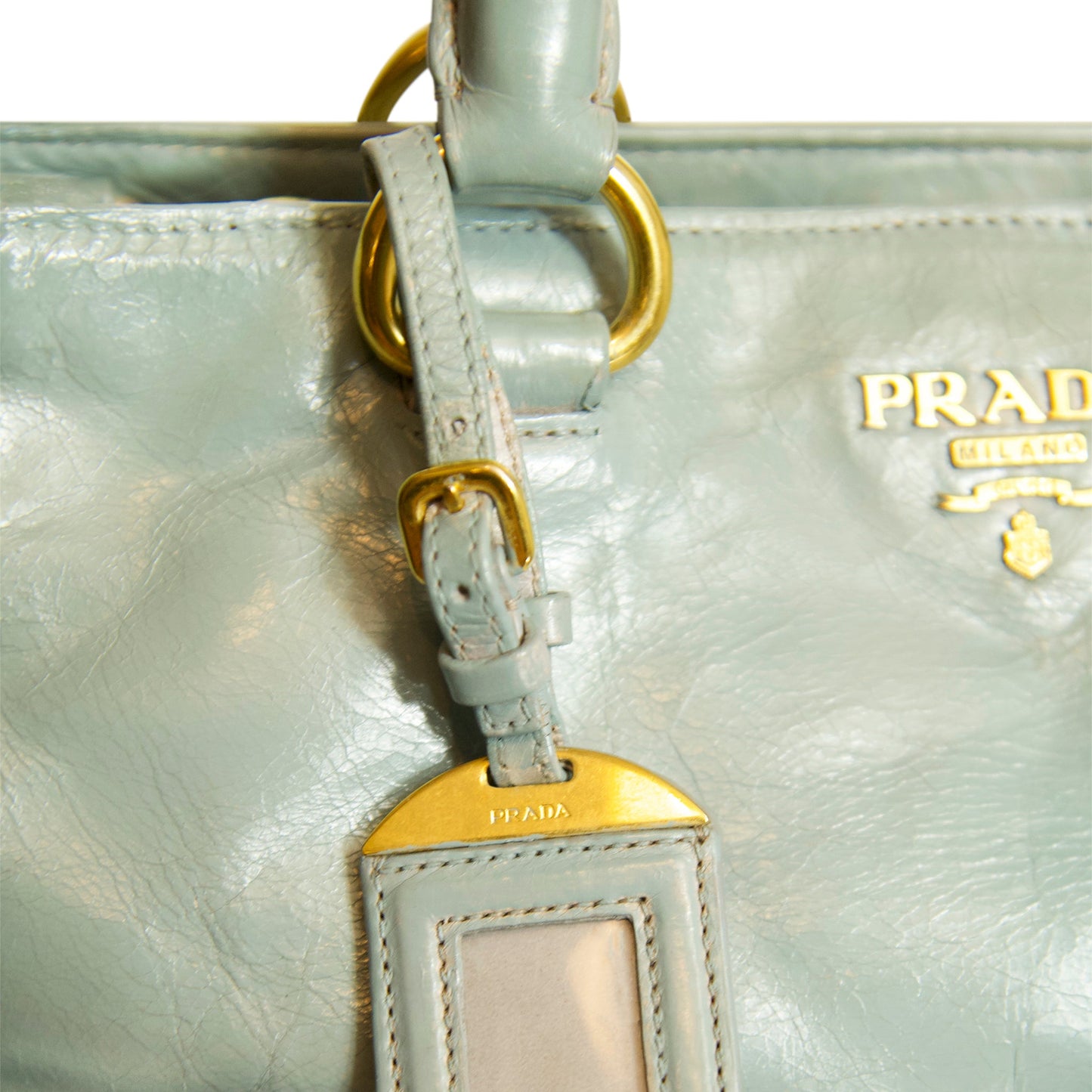 Prada Pale Blue Leather Gold Hardware Detail Tote Bag