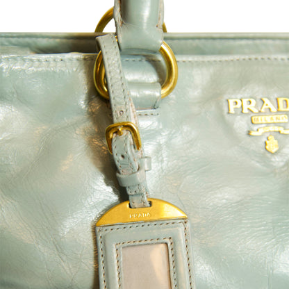 Prada Pale Blue Leather Gold Hardware Detail Tote Bag