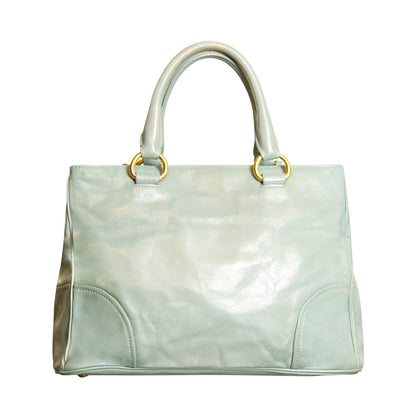 Prada Pale Blue Leather Gold Hardware Detail Tote Bag