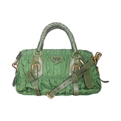 Prada Tessuto Gaufre Olive Ruched Sachel Bag | O/S, Multicoloured