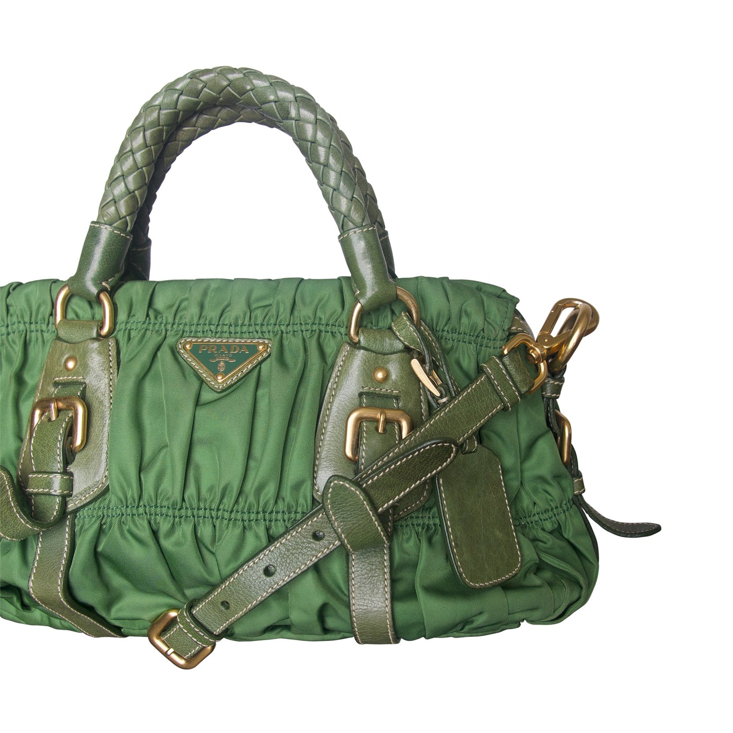 Prada Tessuto Gaufre Olive Ruched Sachel Bag | O/S, Multicoloured