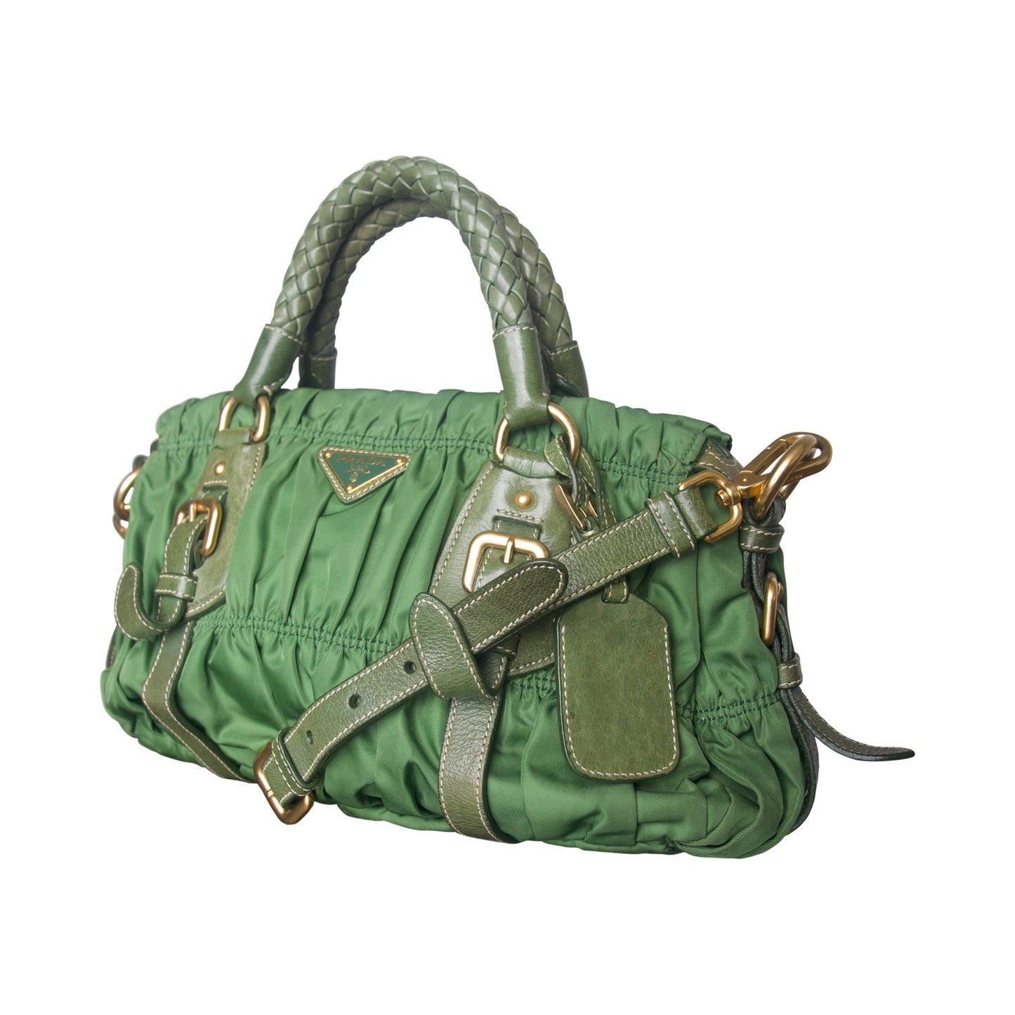 Prada Tessuto Gaufre Olive Ruched Sachel Bag | O/S, Multicoloured
