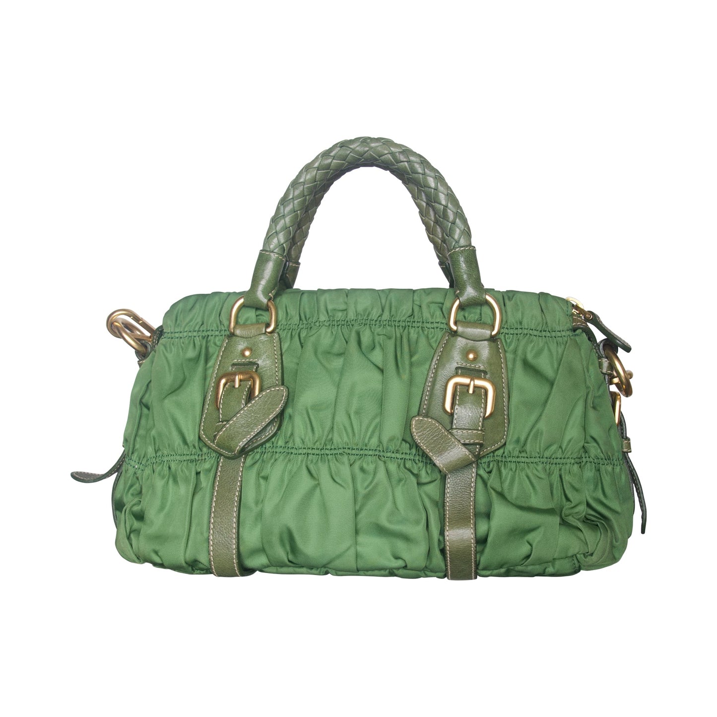Prada Tessuto Gaufre Olive Ruched Sachel Bag | O/S, Multicoloured