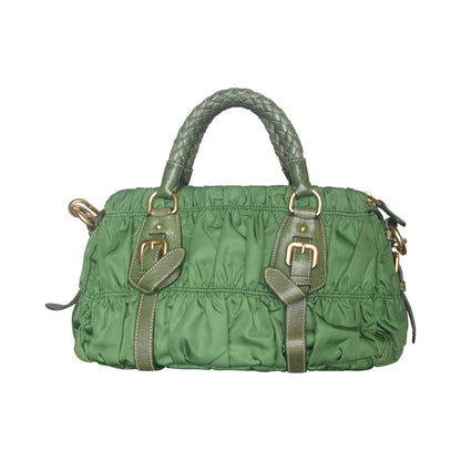 Prada Tessuto Gaufre Olive Ruched Sachel Bag | O/S, Multicoloured