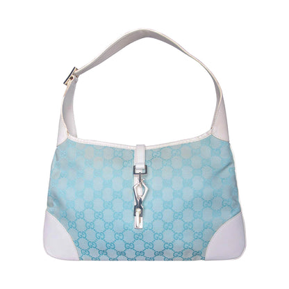 2000s Gucci Pale Blue GG Monogram White Leather Strap Jackie Bag | O/S, Multicoloured