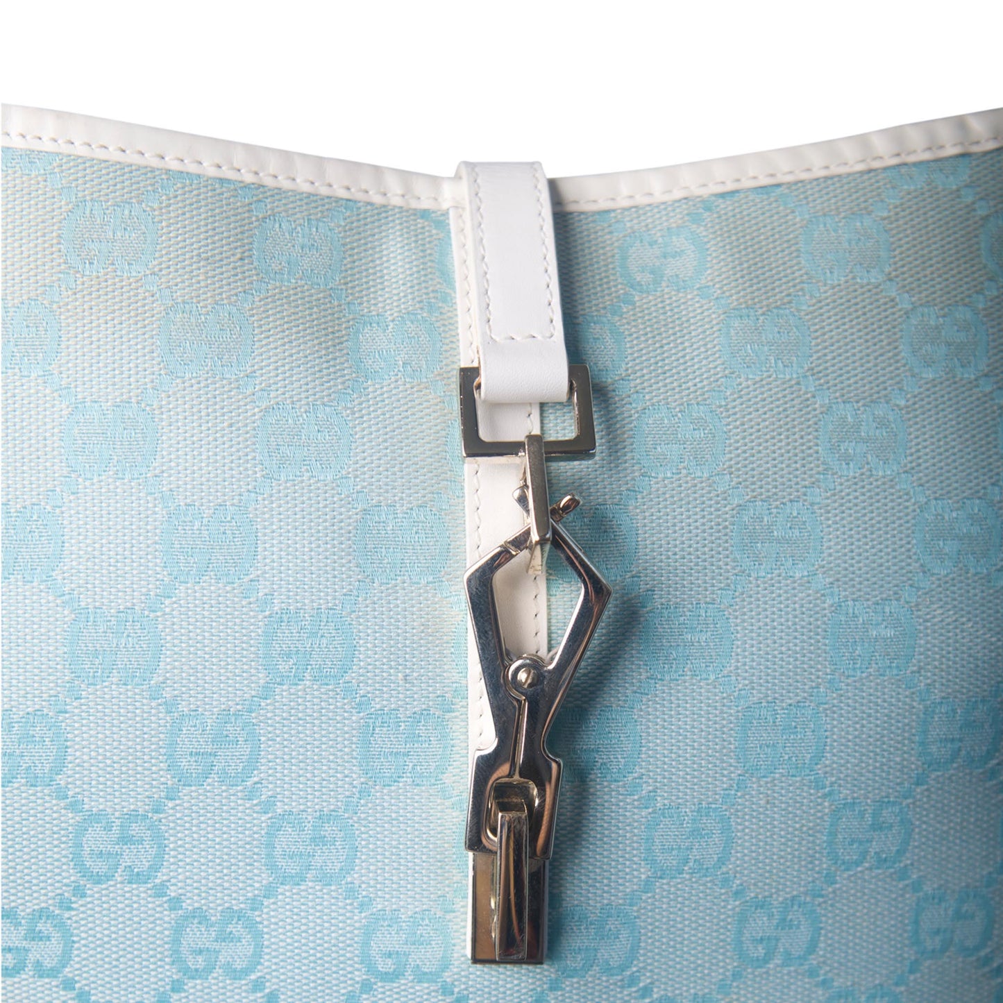 2000s Gucci Pale Blue GG Monogram White Leather Strap Jackie Bag | O/S, Multicoloured