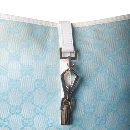 2000s Gucci Pale Blue GG Monogram White Leather Strap Jackie Bag | O/S, Multicoloured