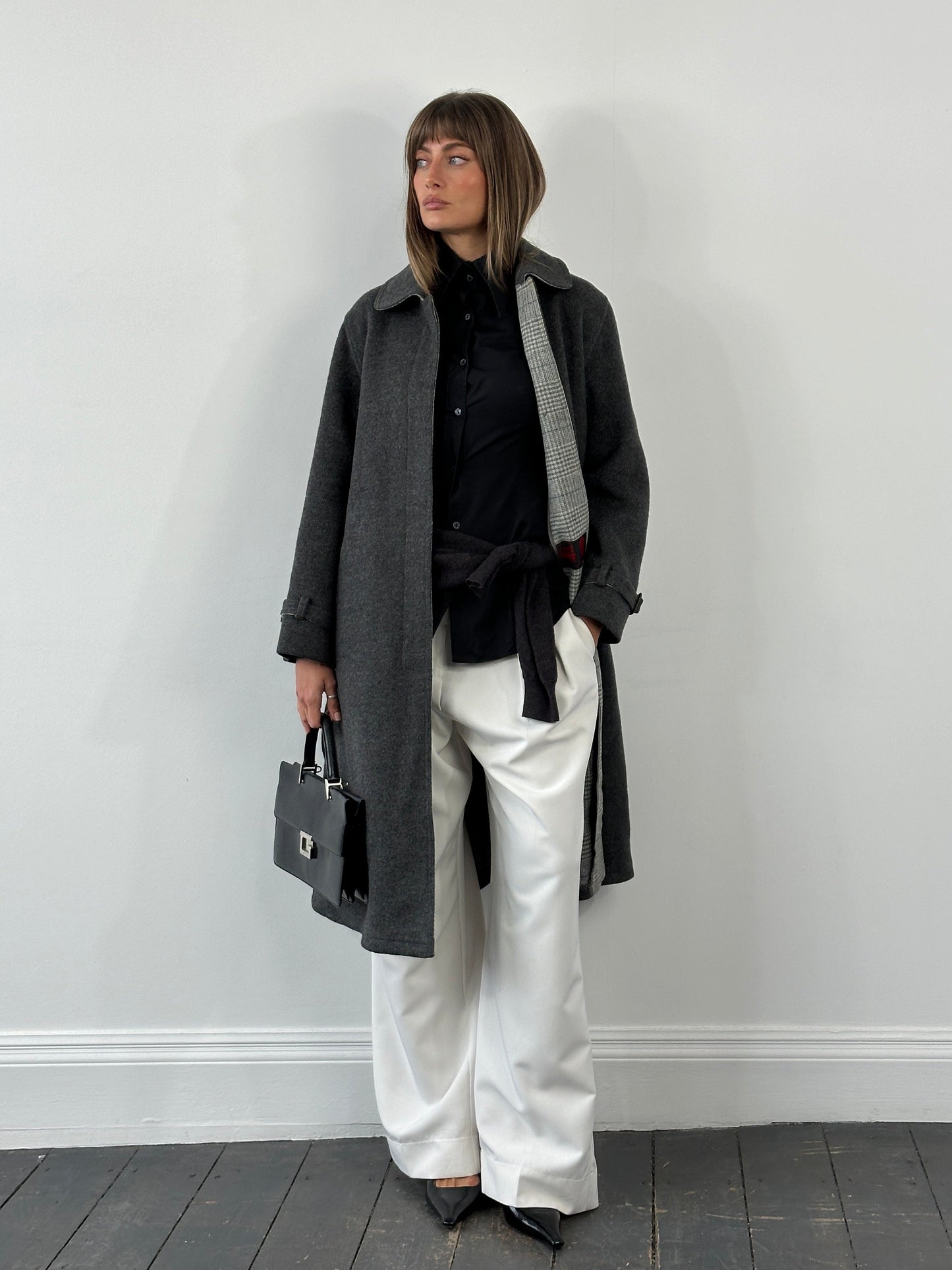 Vintage 1980s Wool Belted Concelled Placket Coat - S/M