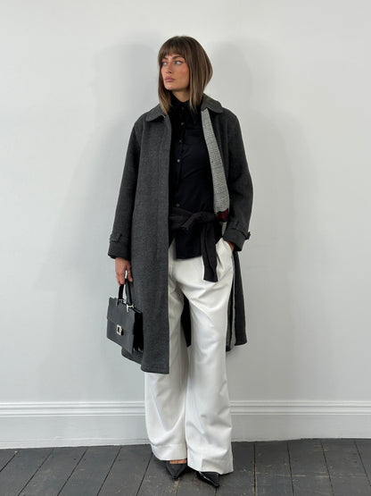 Vintage 1980s Wool Belted Concelled Placket Coat - S/M