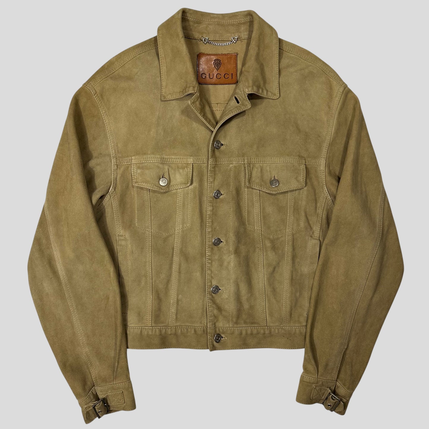 Gucci by Tom Ford 00’s Suede Leather Belted Boxy Trucker Jacket - IT52 | Default Title, Multicoloured