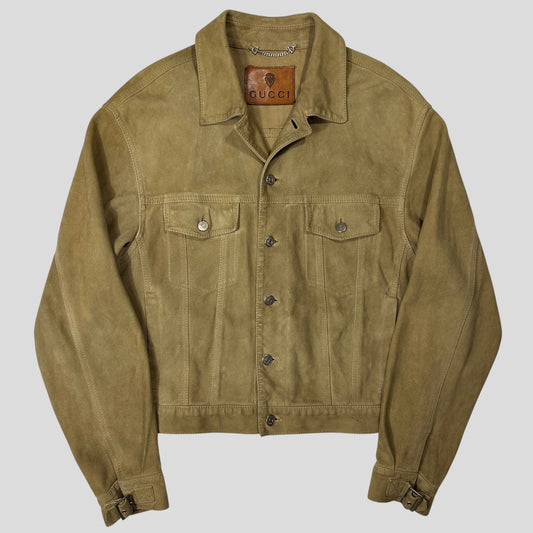 Gucci by Tom Ford 00’s Suede Leather Belted Boxy Trucker Jacket - IT52 | Default Title, Multicoloured
